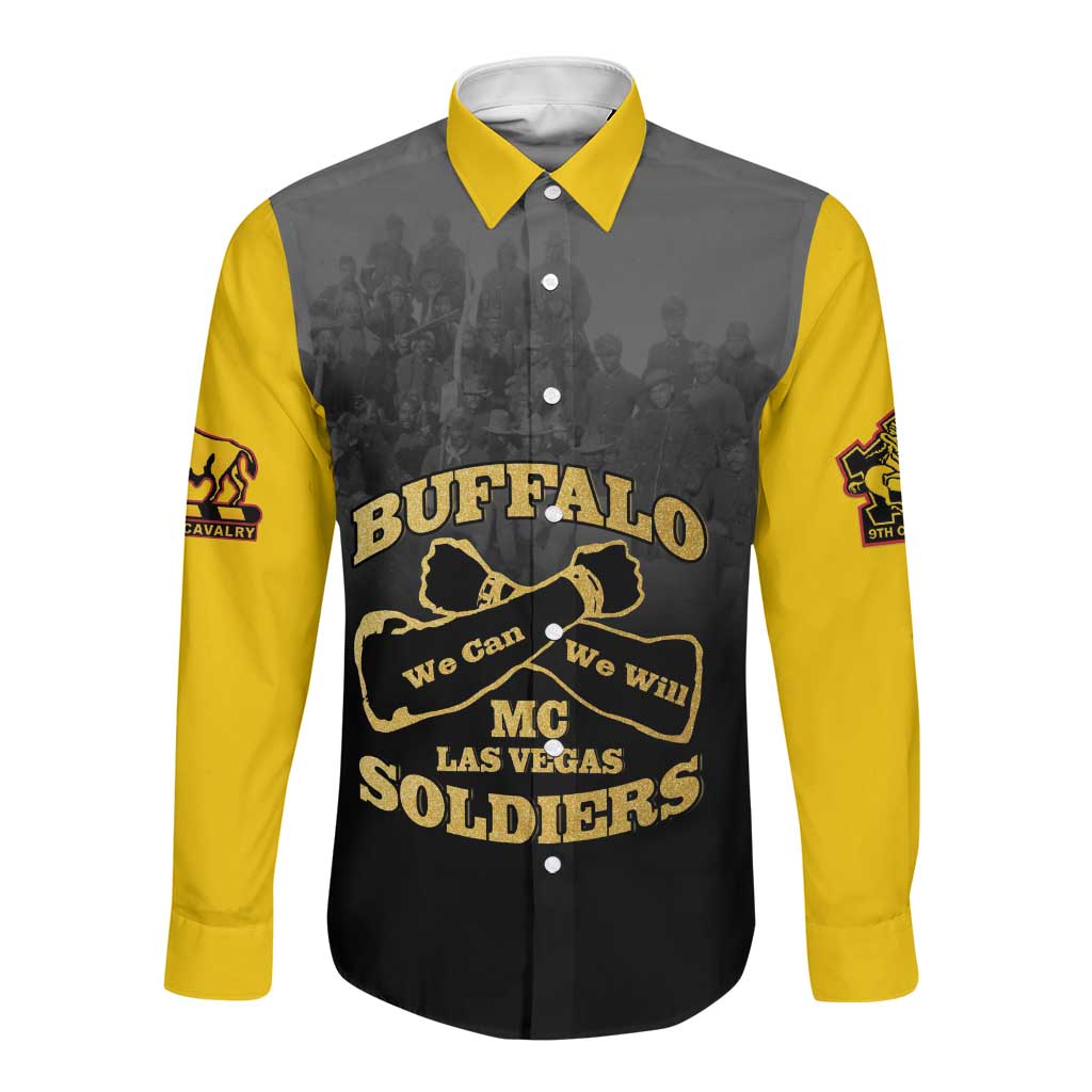 Personalized Buffalo Soldier Long Sleeve Button Shirt African American Heroes - Black - African Pride