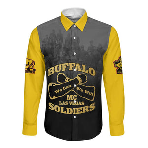 Personalized Buffalo Soldier Long Sleeve Button Shirt African American Heroes - Black - African Pride