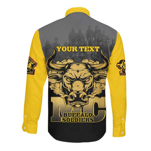Personalized Buffalo Soldier Long Sleeve Button Shirt African American Heroes - Black - African Pride