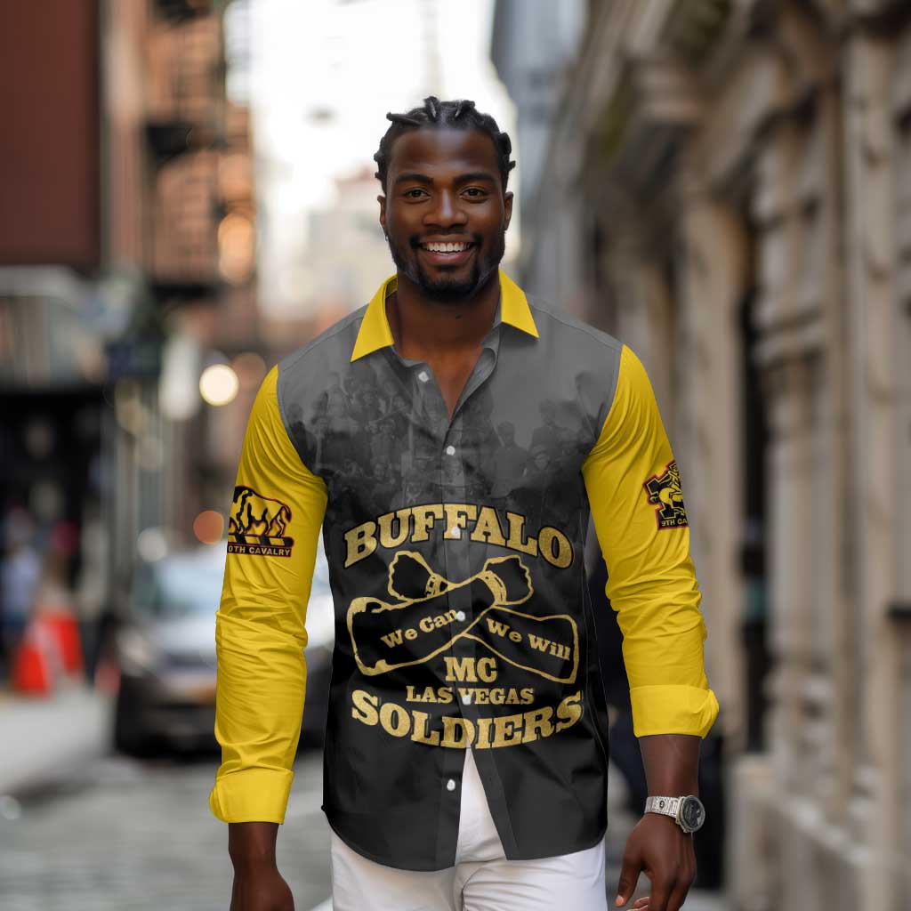 Personalized Buffalo Soldier Long Sleeve Button Shirt African American Heroes - Black - African Pride