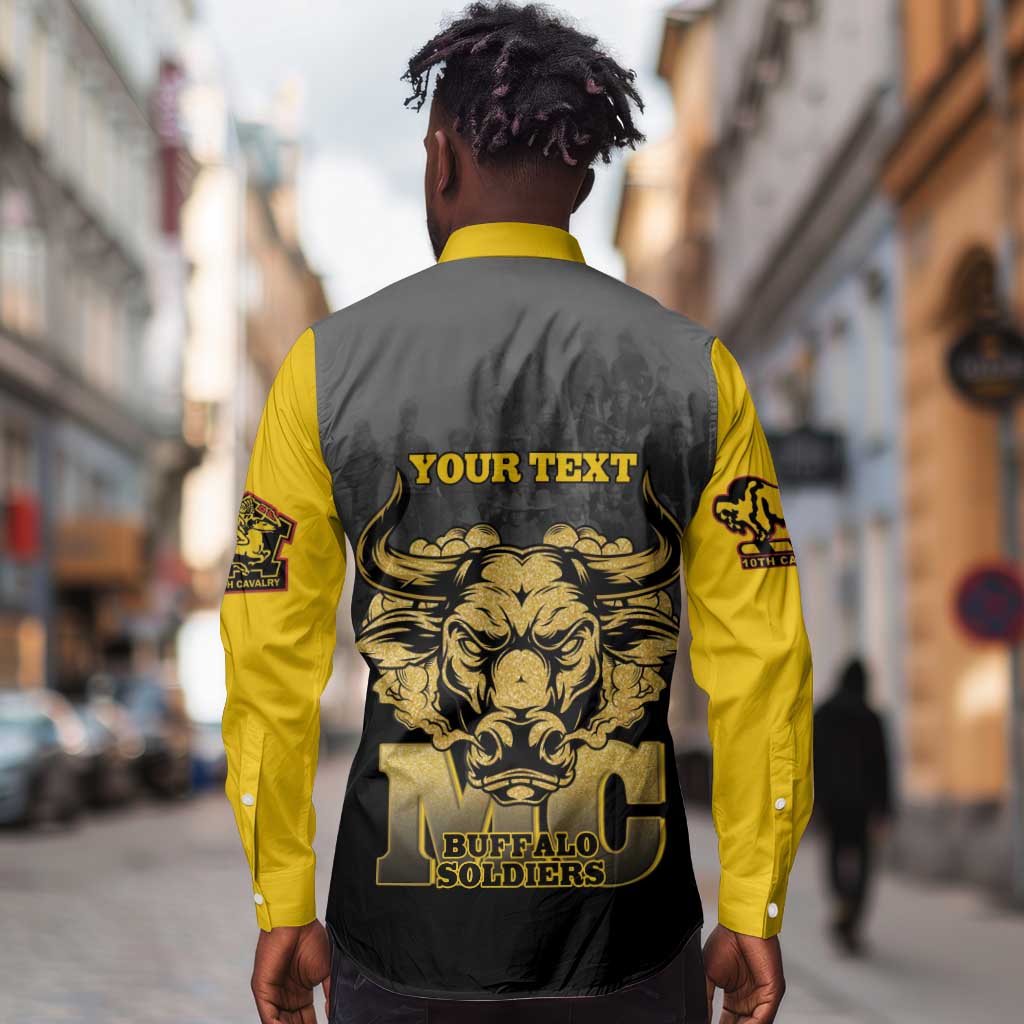 Personalized Buffalo Soldier Long Sleeve Button Shirt African American Heroes - Black - African Pride