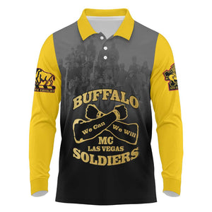 Personalized Buffalo Soldier Long Sleeve Polo Shirt African American Heroes - Black - African Pride