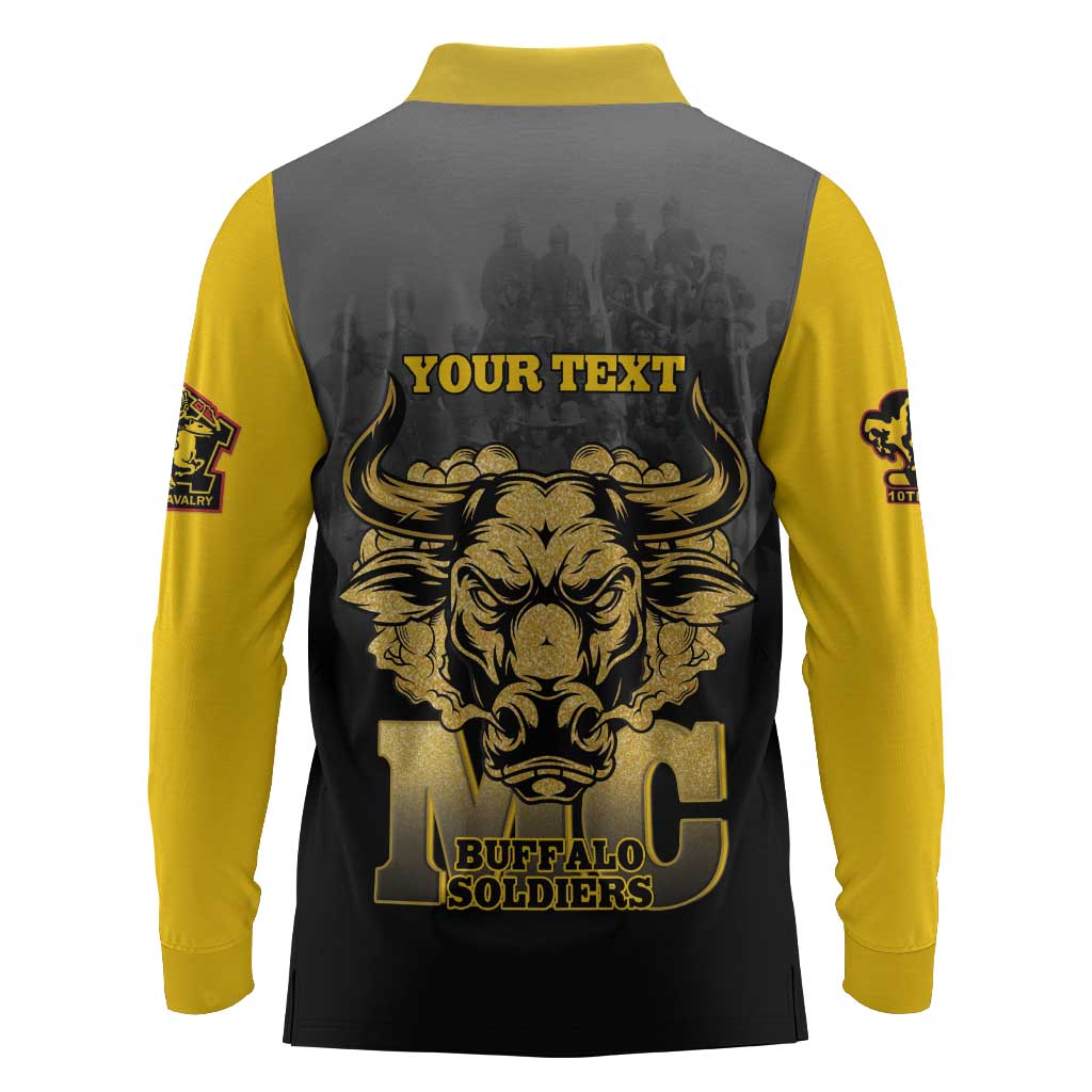 Personalized Buffalo Soldier Long Sleeve Polo Shirt African American Heroes - Black - African Pride