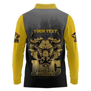 Personalized Buffalo Soldier Long Sleeve Polo Shirt African American Heroes - Black - African Pride