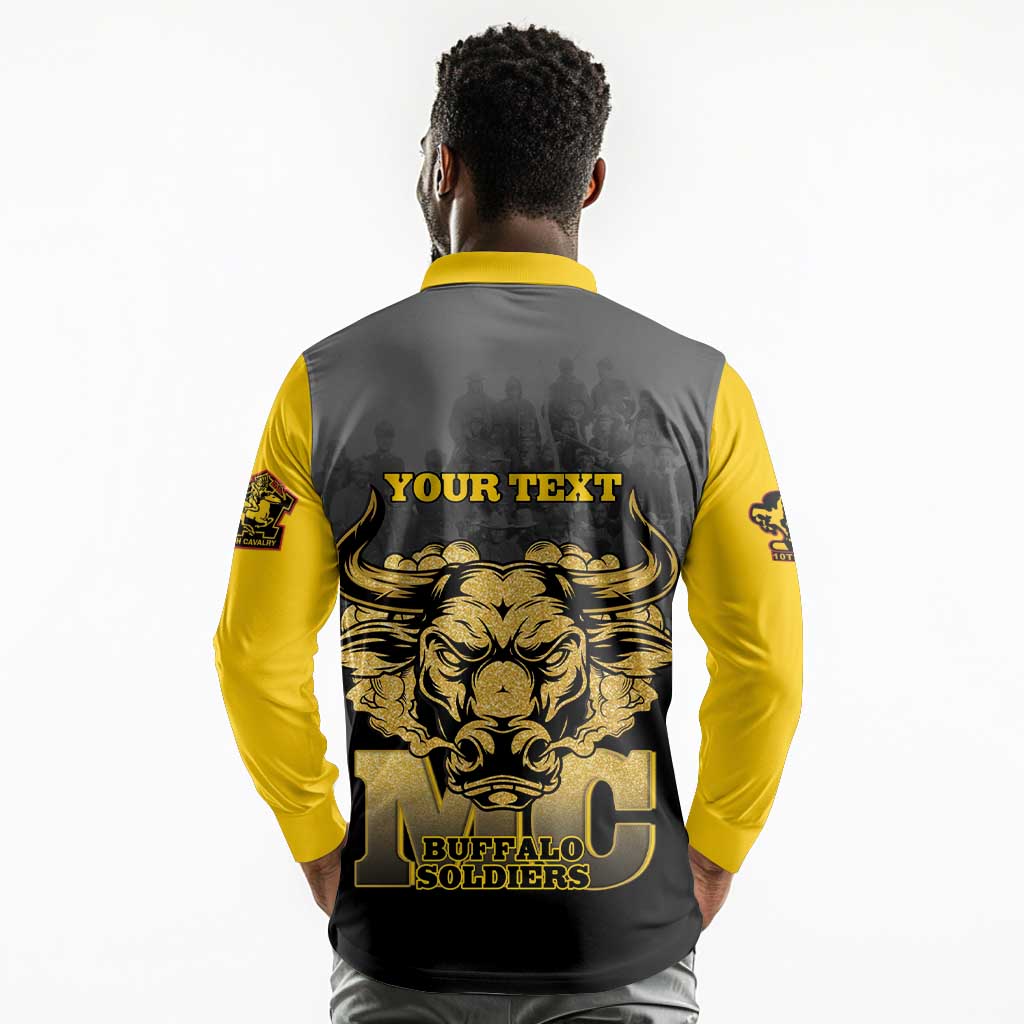 Personalized Buffalo Soldier Long Sleeve Polo Shirt African American Heroes - Black - African Pride