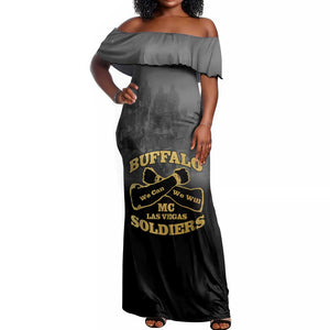 Personalized Buffalo Soldier Off Shoulder Maxi Dress African American Heroes - Black - African Pride