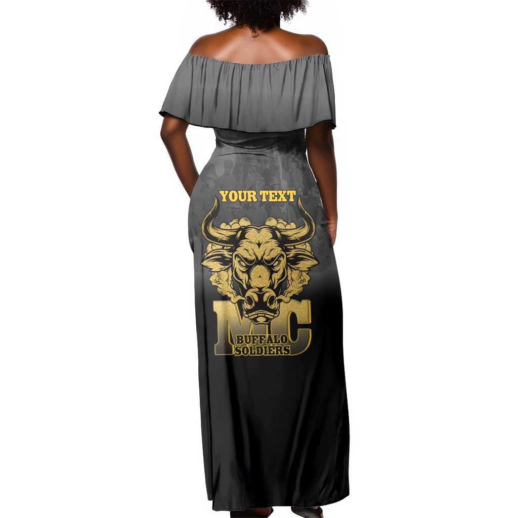 Personalized Buffalo Soldier Off Shoulder Maxi Dress African American Heroes - Black - African Pride
