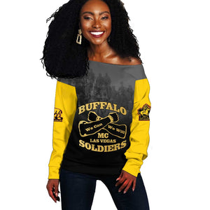 Personalized Buffalo Soldier Off Shoulder Sweater African American Heroes - Black - African Pride