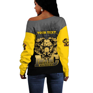 Personalized Buffalo Soldier Off Shoulder Sweater African American Heroes - Black - African Pride