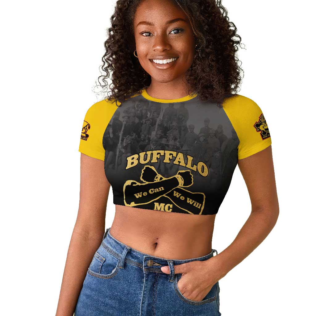 Personalized Buffalo Soldier Raglan Cropped T shirt African American Heroes - Black - African Pride