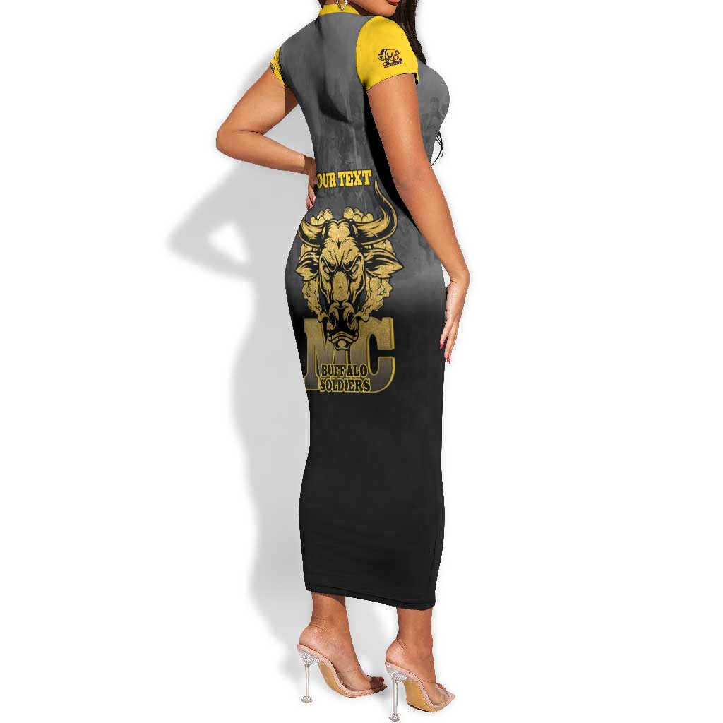Personalized Buffalo Soldier Short Sleeve Bodycon Dress African American Heroes - Black - African Pride