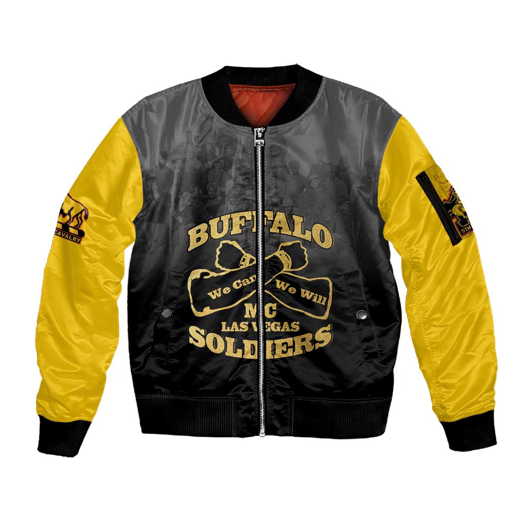 Personalized Buffalo Soldier Sleeve Zip Bomber Jacket African American Heroes - Black - African Pride