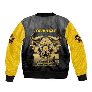 Personalized Buffalo Soldier Sleeve Zip Bomber Jacket African American Heroes - Black - African Pride