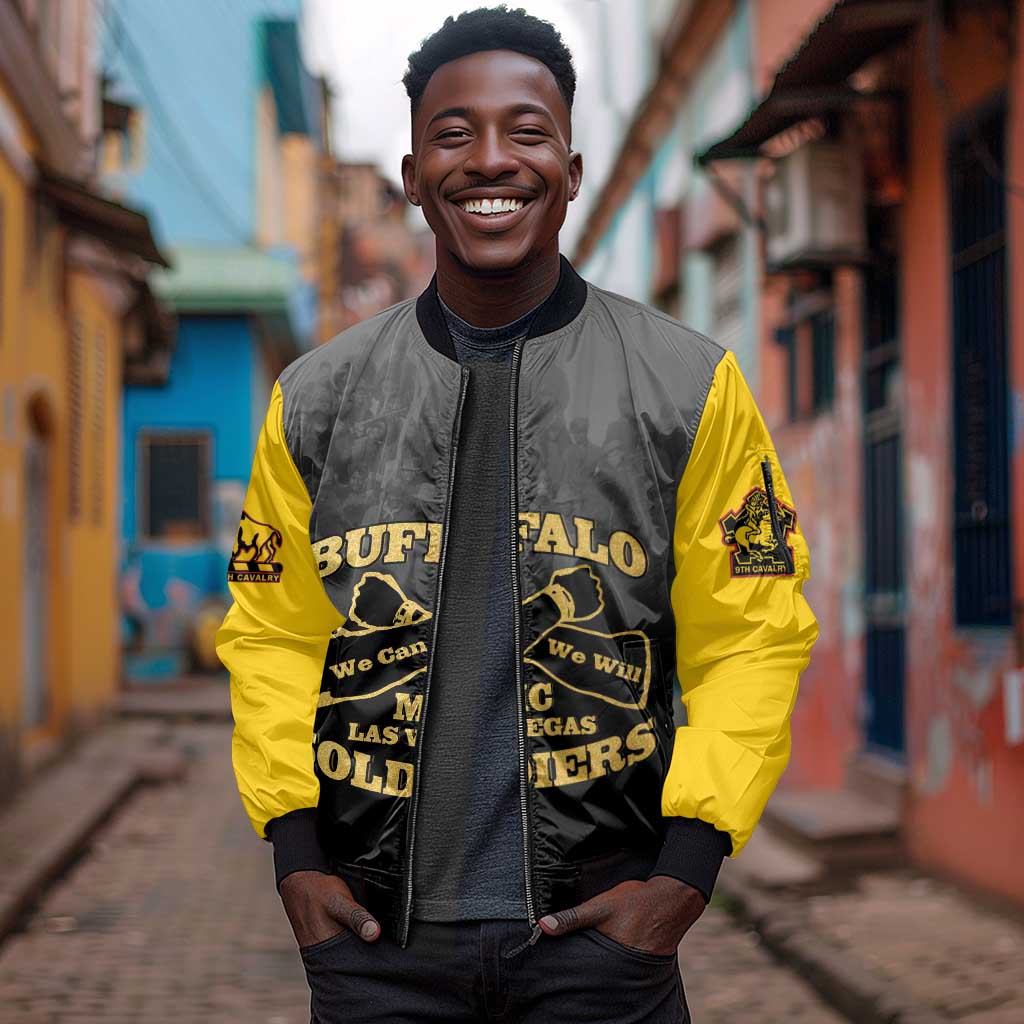 Personalized Buffalo Soldier Sleeve Zip Bomber Jacket African American Heroes - Black - African Pride