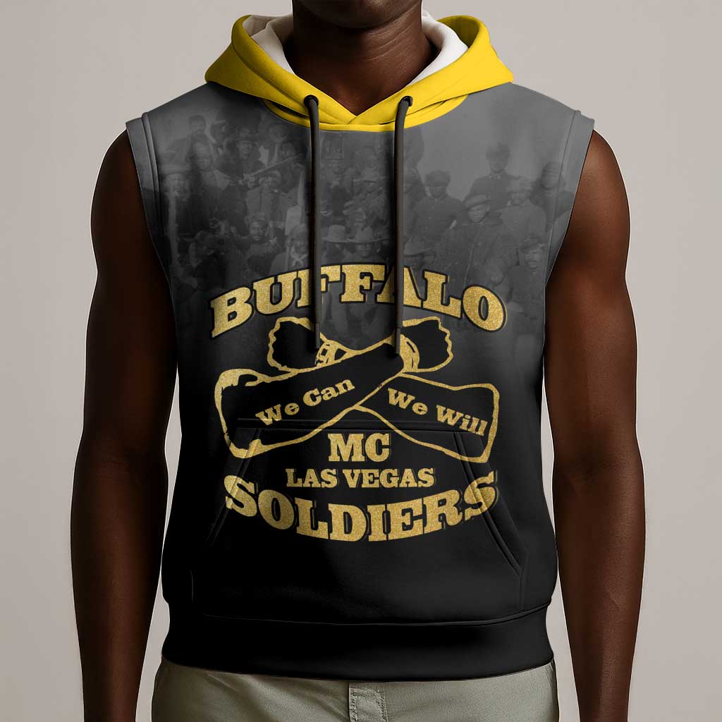 Personalized Buffalo Soldier Sleeveless Hoodie African American Heroes - Black - African Pride