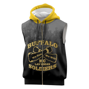 Personalized Buffalo Soldier Sleeveless Zip Hoodie African American Heroes - Black - African Pride