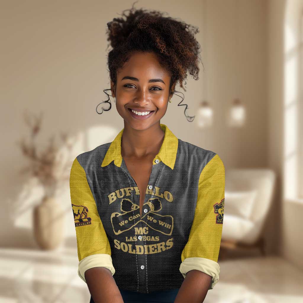 Personalized Buffalo Soldier Women Casual Shirt African American Heroes - Black - African Pride