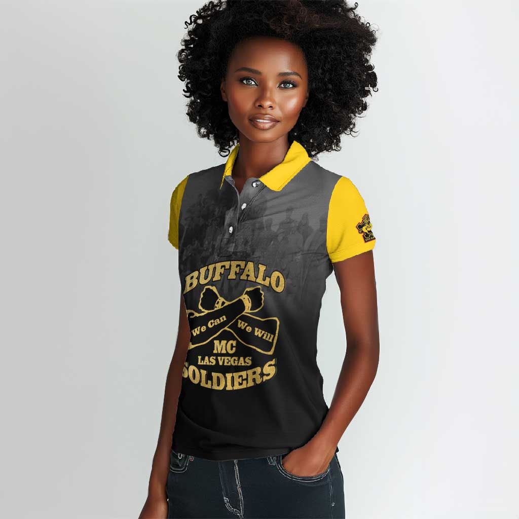 Personalized Buffalo Soldier Women Polo Shirt African American Heroes - Black - African Pride