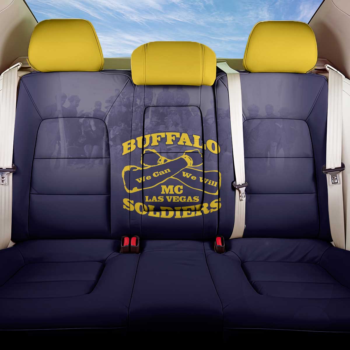 Buffalo Soldier Back Car Seat Cover African American Heroes - Navy Blue - African Pride