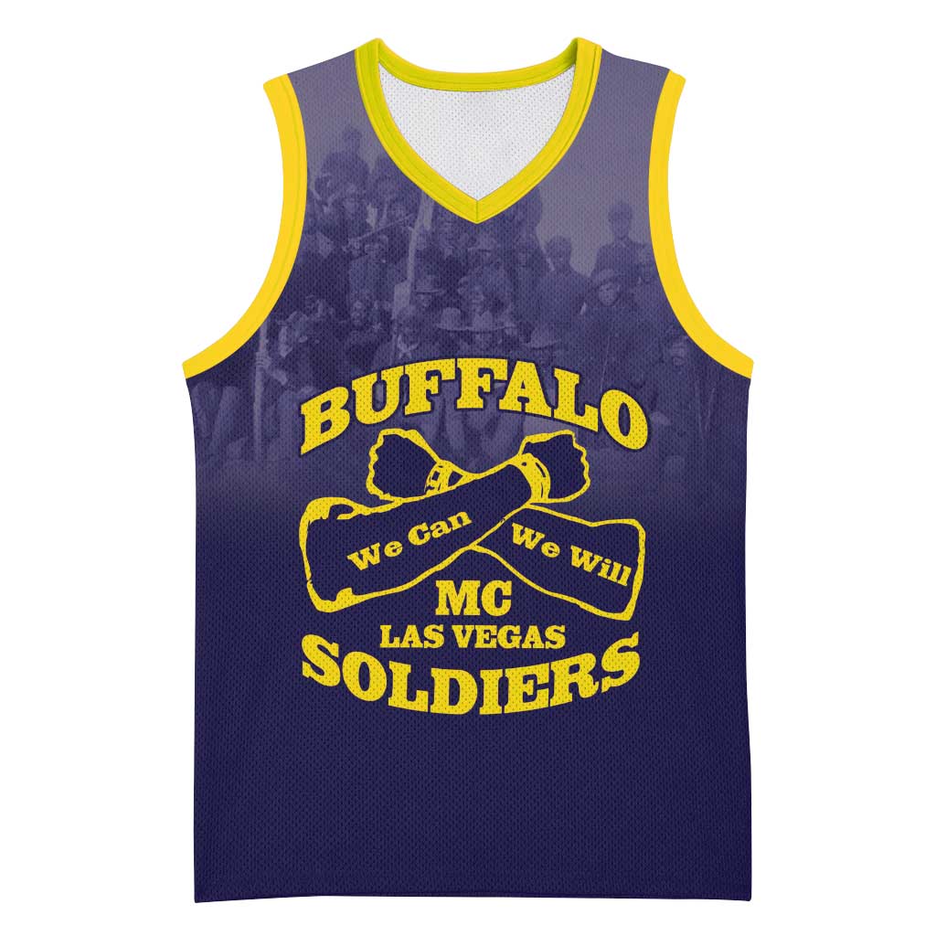 Personalized Buffalo Soldier Basketball Jersey African American Heroes - Navy Blue - African Pride