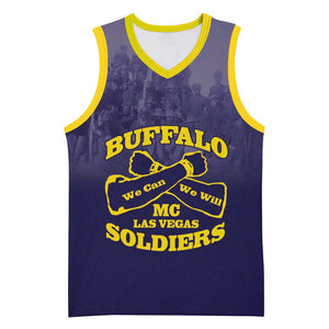Personalized Buffalo Soldier Basketball Jersey African American Heroes - Navy Blue - African Pride