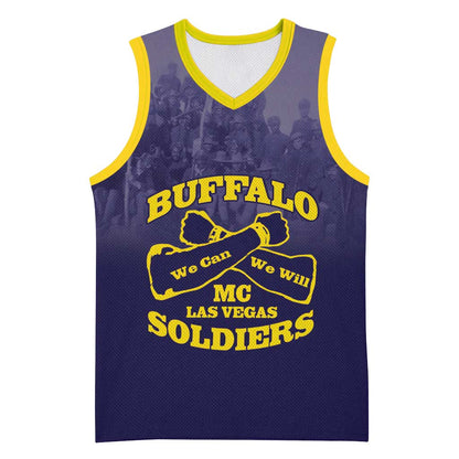 Personalized Buffalo Soldier Basketball Jersey African American Heroes - Navy Blue - African Pride