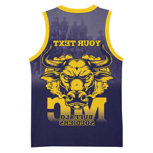 Personalized Buffalo Soldier Basketball Jersey African American Heroes - Navy Blue - African Pride