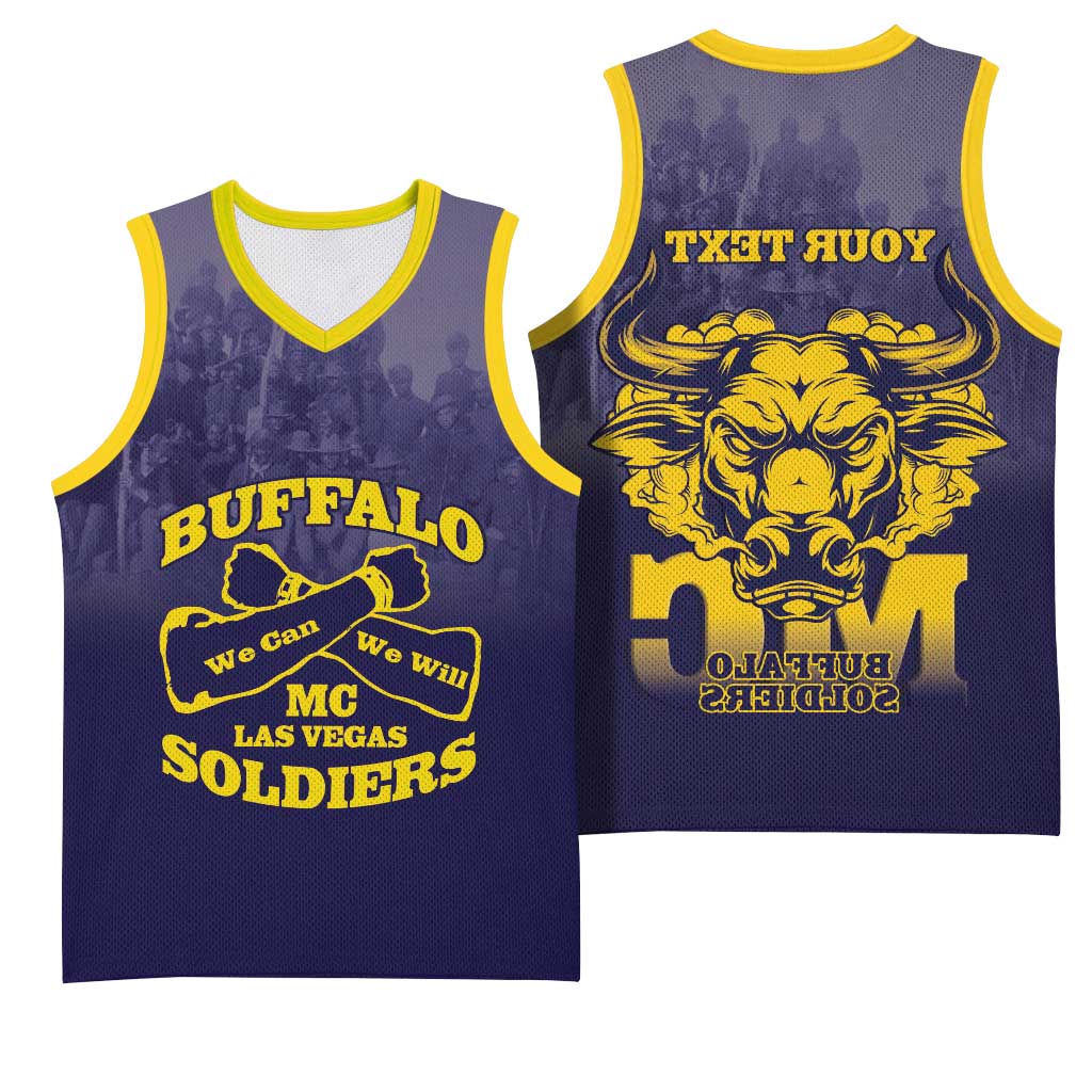 Personalized Buffalo Soldier Basketball Jersey African American Heroes - Navy Blue - African Pride