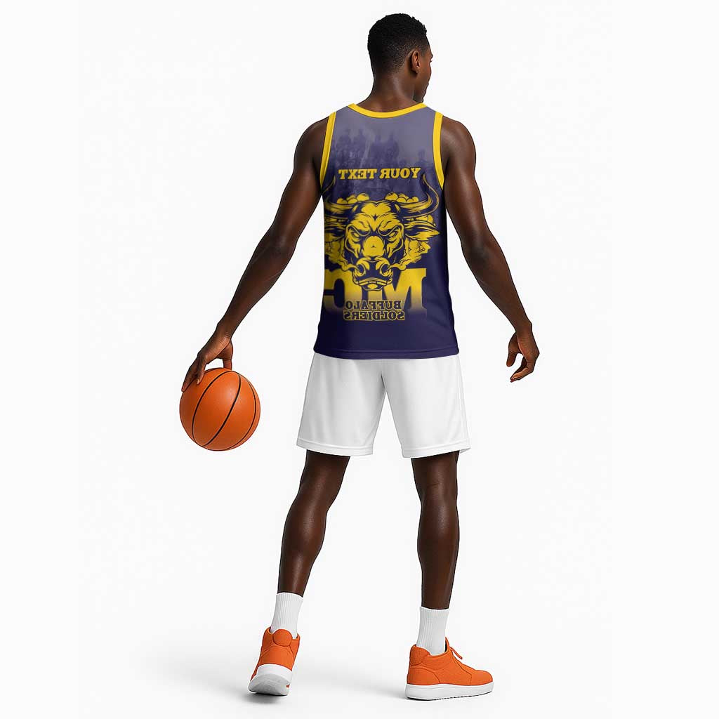 Personalized Buffalo Soldier Basketball Jersey African American Heroes - Navy Blue - African Pride