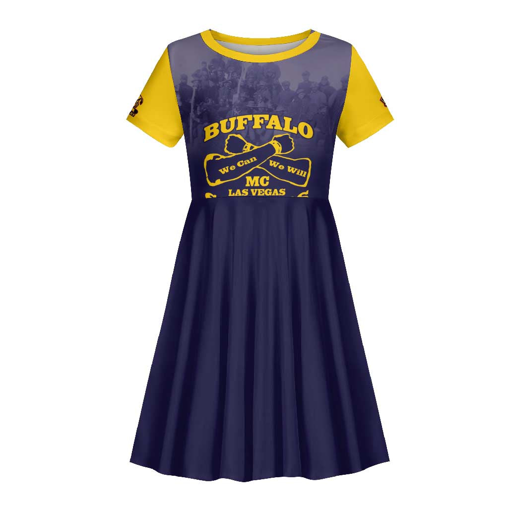 Personalized Buffalo Soldier Kid Short Sleeve Dress African American Heroes - Navy Blue - African Pride
