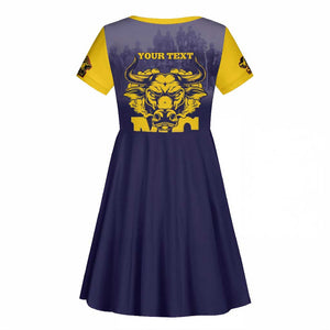 Personalized Buffalo Soldier Kid Short Sleeve Dress African American Heroes - Navy Blue - African Pride