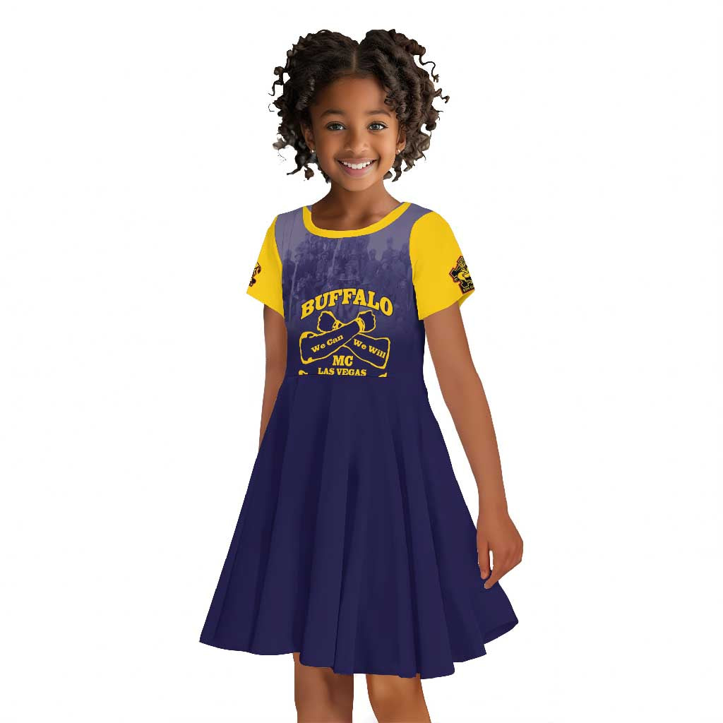 Personalized Buffalo Soldier Kid Short Sleeve Dress African American Heroes - Navy Blue - African Pride