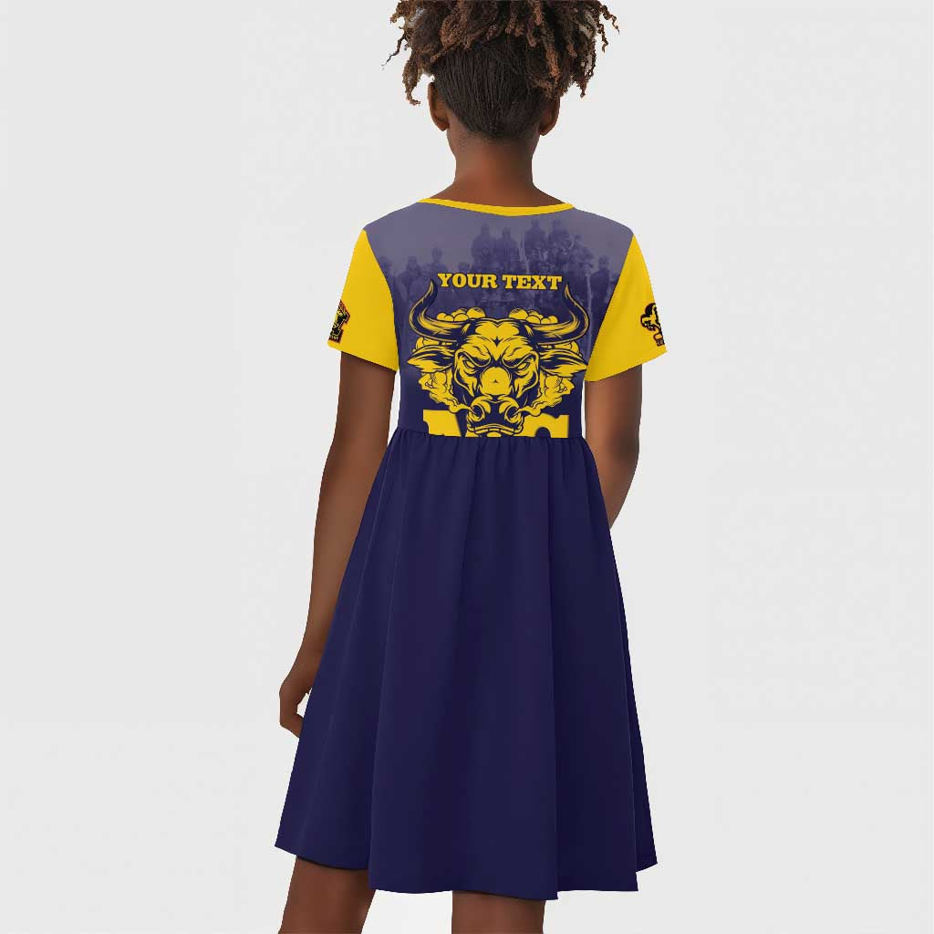 Personalized Buffalo Soldier Kid Short Sleeve Dress African American Heroes - Navy Blue - African Pride