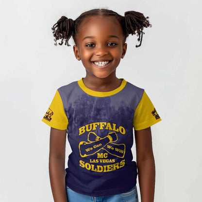 Personalized Buffalo Soldier Kid T shirt African American Heroes - Navy Blue - African Pride