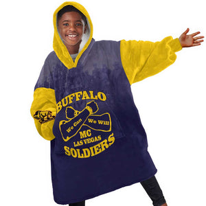 Personalized Buffalo Soldier Kid Wearable Blanket Hoodie African American Heroes - Navy Blue - African Pride