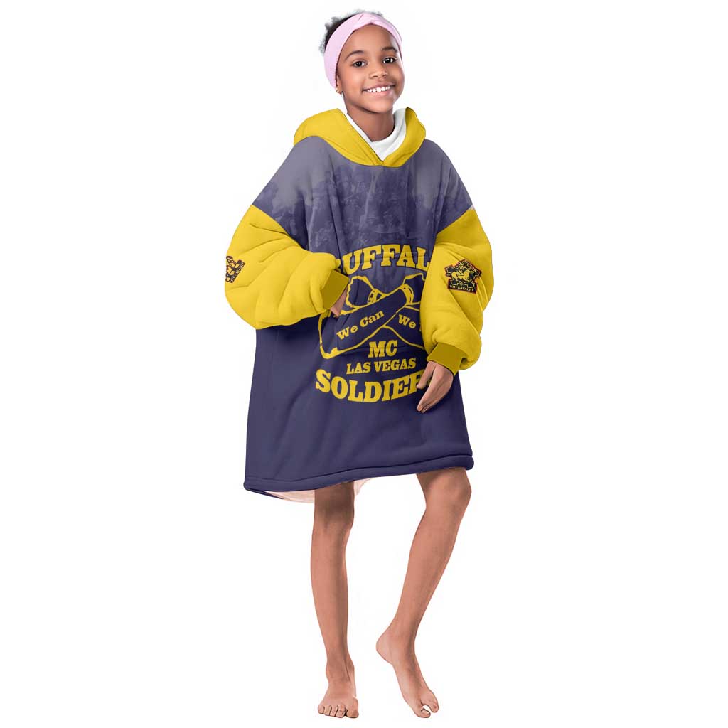 Personalized Buffalo Soldier Kid Wearable Blanket Hoodie African American Heroes - Navy Blue - African Pride
