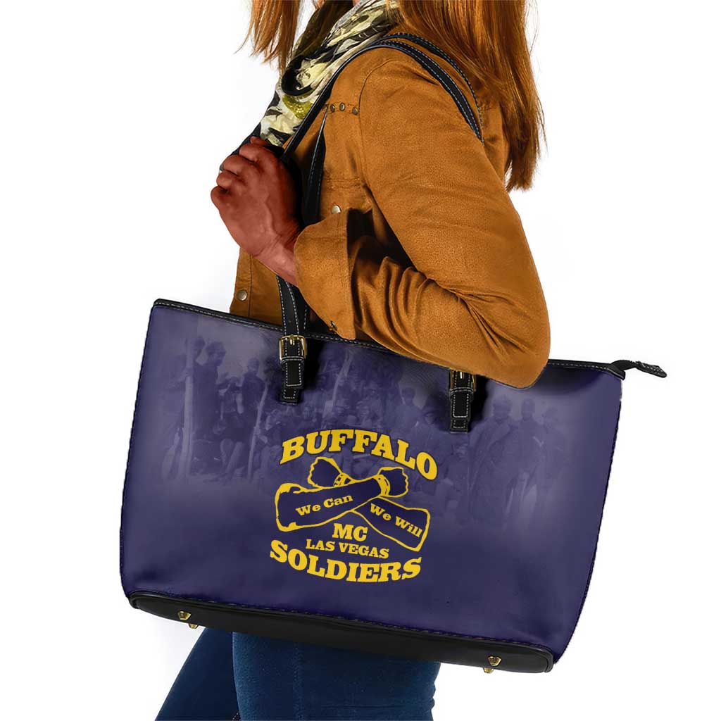 Buffalo Soldier Leather Tote Bag African American Heroes - Navy Blue - African Pride