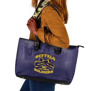 Buffalo Soldier Leather Tote Bag African American Heroes - Navy Blue - African Pride