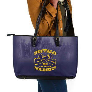 Buffalo Soldier Leather Tote Bag African American Heroes - Navy Blue - African Pride
