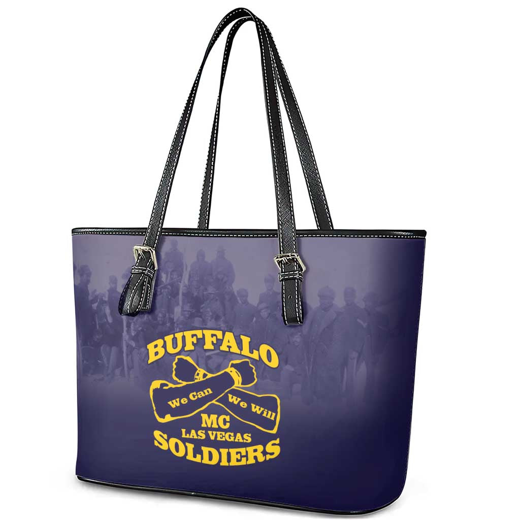 Buffalo Soldier Leather Tote Bag African American Heroes - Navy Blue - African Pride
