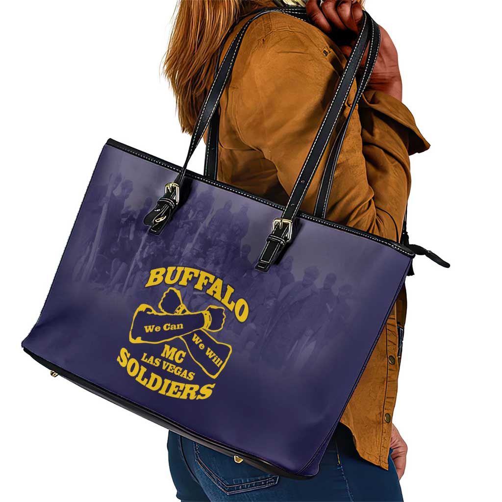 Buffalo Soldier Leather Tote Bag African American Heroes - Navy Blue - African Pride