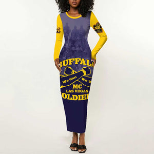 Personalized Buffalo Soldier Long Sleeve Bodycon Dress African American Heroes - Navy Blue - African Pride