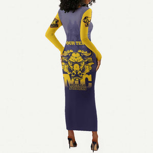 Personalized Buffalo Soldier Long Sleeve Bodycon Dress African American Heroes - Navy Blue - African Pride