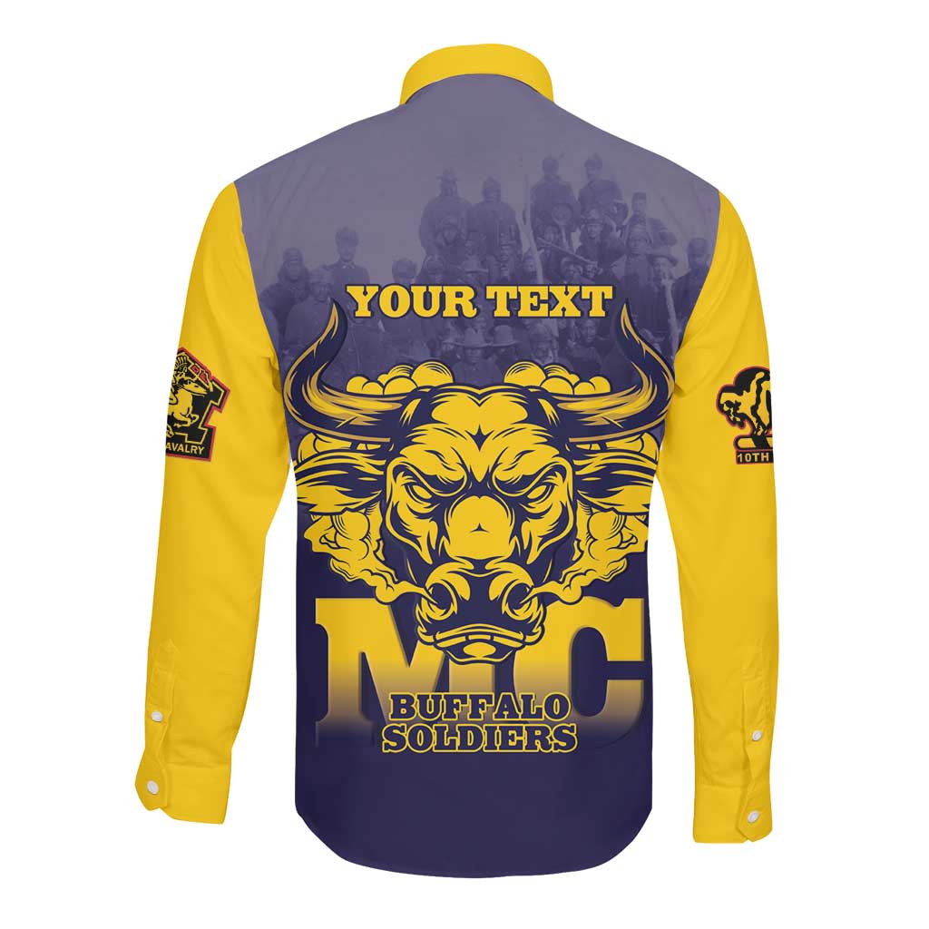 Personalized Buffalo Soldier Long Sleeve Button Shirt African American Heroes - Navy Blue - African Pride
