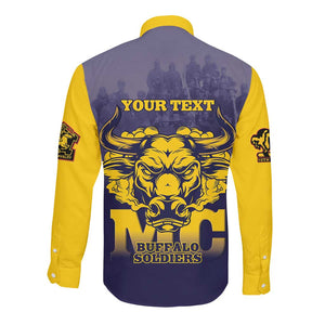 Personalized Buffalo Soldier Long Sleeve Button Shirt African American Heroes - Navy Blue - African Pride