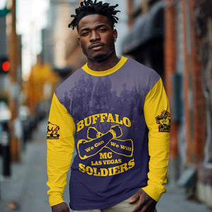 Personalized Buffalo Soldier Long Sleeve Shirt African American Heroes - Navy Blue - African Pride