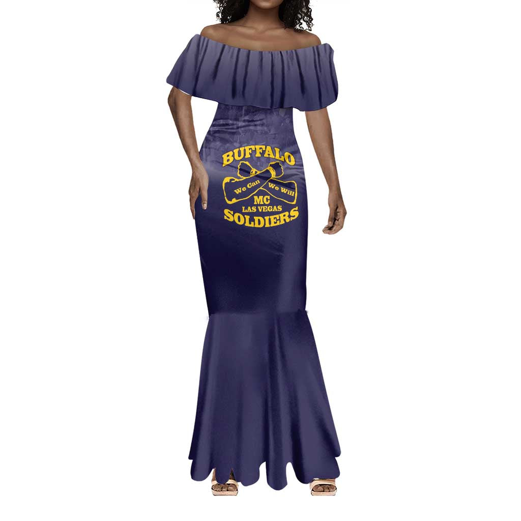 Personalized Buffalo Soldier Mermaid Dress African American Heroes - Navy Blue - African Pride