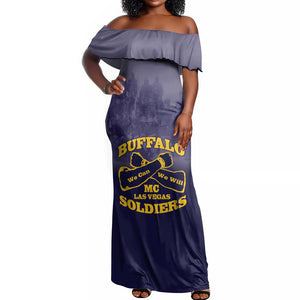 Personalized Buffalo Soldier Off Shoulder Maxi Dress African American Heroes - Navy Blue - African Pride