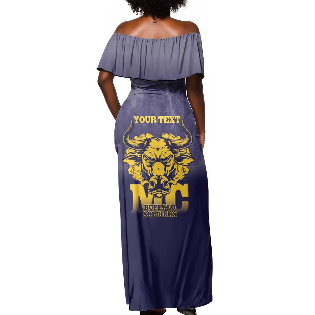 Personalized Buffalo Soldier Off Shoulder Maxi Dress African American Heroes - Navy Blue - African Pride