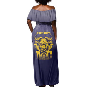 Personalized Buffalo Soldier Off Shoulder Maxi Dress African American Heroes - Navy Blue - African Pride